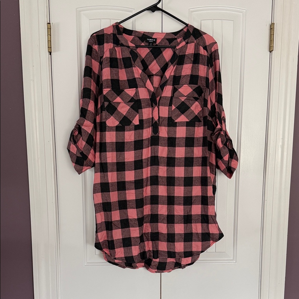 Torrid Pink and Black Plaid Tunic